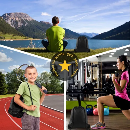 Miniatura 6 de KUUQA Mochila con cordón, bolsa de almacenamiento para escuela, gimnasio, viajes, Negro -, Viajar
