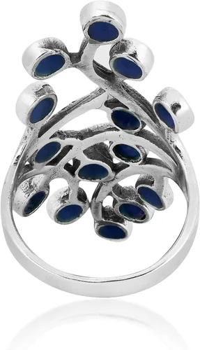 Miniatura 3 de Aeravida Dramatic Flowing Nature Vines - Anillo de plata esterlina 925 con incrustaciones de lapislázuli azul simulado Elegantes anillos de boda