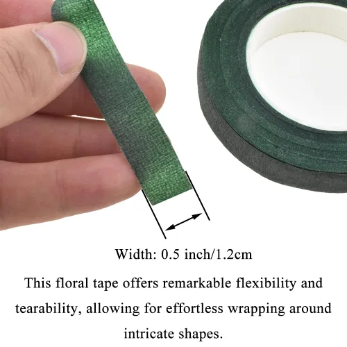 Miniatura 3 de HAHIYO 3 rollos de cinta floral de 0.5 pulgadas de ancho en verde oscuro - 270 pies/90 yardas en total, cinta de papel impermeable para floristería
