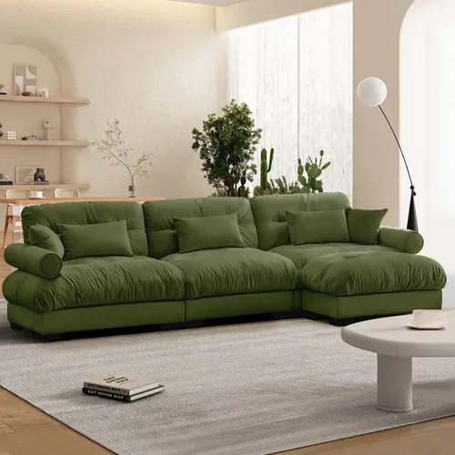 Miniatura 87 de Reposapiés Otomano Tapizado de Terciopelo con Cojín para Sofá Seccional Sofá 300 libras para Sala de Estar (Beige)