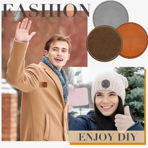 Miniatura 6 de Dunzy 60 parches de cuero sintético en blanco para sombreros, parche de cuero sintético láser, prensa térmica con parches adhesivos de cuero