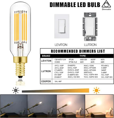 Miniatura 6 de Leools Bombilla LED E12 regulable de 6 W igual a 60 W, luz blanca suave 3000K T6 T25 E12 bombilla de candelabro de 60 vatios para candelabros