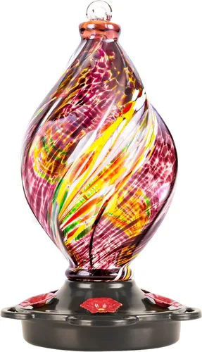 Miniatura 8 de LUJII Comedero en espiral en forma de helado para colibríes para colgar en exteriores, vidrio soplado a mano, 28 onzas líquidas, a prueba de fugas