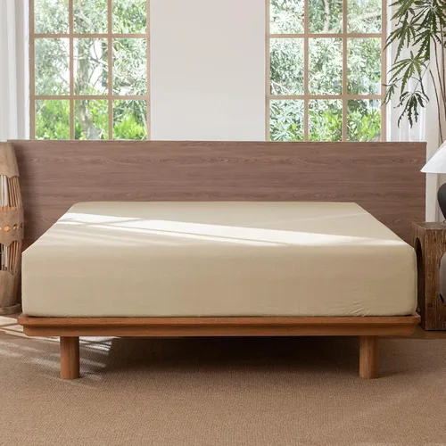 Miniatura 6 de MooMee Sábana bajera ajustable de solo 100% algodón lavado con textura parecida al lino, transpirable, duradera, suave, cómoda, bolsillo profundo