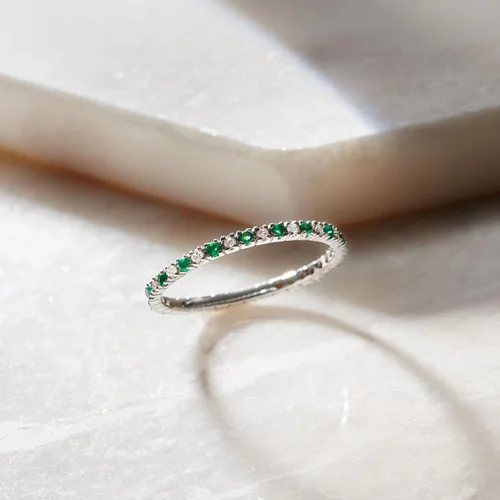 Miniatura 4 de Ross-Simons Anillo de eternidad con piedras preciosas y diamantes en oro blanco de 14 quilates, Talla 7, Gema, multi