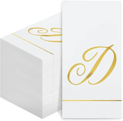 Miniatura 10 de Pasimy 100 servilletas con inicial, servilletas con monograma para invitados, toallas de papel con letras doradas, desechables, elegantes, toallas