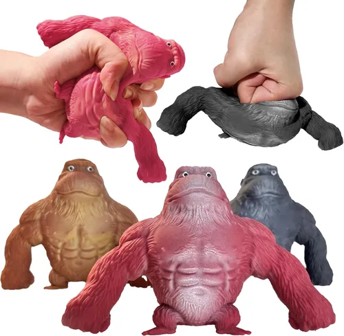 Juguetes blandos de mono elástico Gorila - Paquete de 3 de grandes juguetes elásticos de mono sensorial, figuras de gorila para alivio del estrés