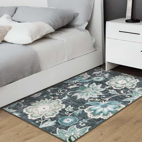 Miniatura 63 de Beeiva Alfombras florales de entrada, lavables para interiores, ultra fina, de 2 x 3 pies, antideslizante, para cocina, tapete de cachemira suave