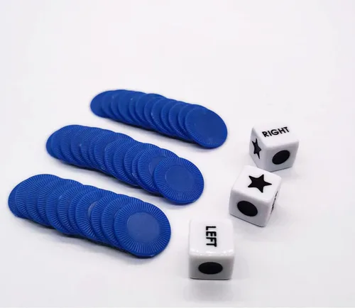 Miniatura 3 de Befantasway Juego de dados de centro derecho izquierdo con 3 dados y 36 fichas, color azul
