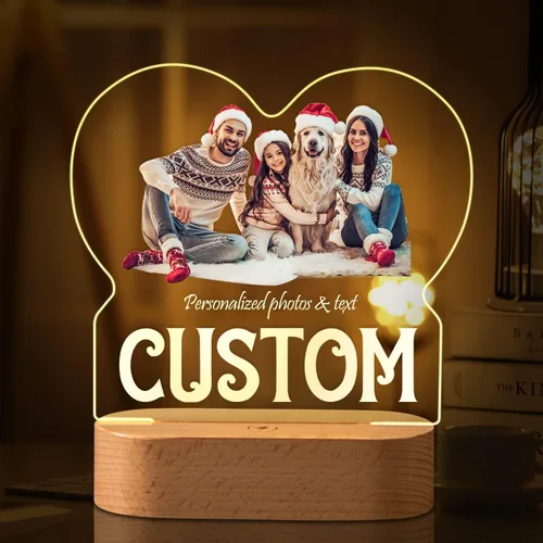 Miniatura 16 de Marco de fotos de corazón personalizado, luz nocturna, lámpara de cristal, texto de imagen personalizada, luz cálida, regalo personalizado