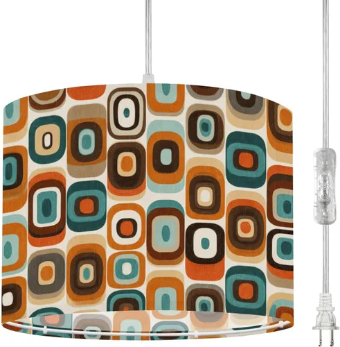 Miniatura 9 de Boho Plug in Pendant Light Mid Century Modern Art Abstract Geometric Seamless 16.4ft Plug in Cord Dimmable Hanging Lamp Fabric Lamp Shade Pendant