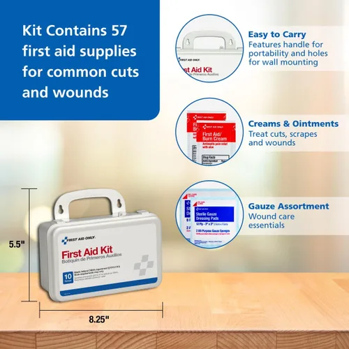 Miniatura 6 de First Aid Only 6060 Kit de primeros auxilios de emergencia multiusos para 10 personas para negocios, lugar de trabajo, hogar y automóvil, 57 piezas