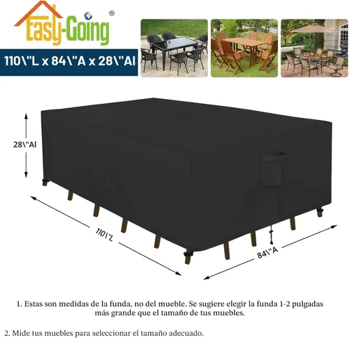 Miniatura 2 de Easy-Going Funda rectangular para muebles de patio, impermeable, para mesa de comedor y silla, anti-UV, juego de fundas de sofá seccional exterior