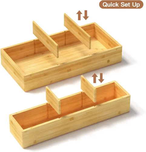Miniatura 3 de DUJEN Organizador de cajones de bambú de 12.5'' x 12.5'' x 2'', ajustable de 3 organizadores individuales de cajón multiusos para baño y cocina