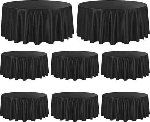 Paquete de 8 manteles redondos de satén sedoso de 90 pulgadas, color negro, de seda brillante, tela lavable, mantel sedoso superpuesto para