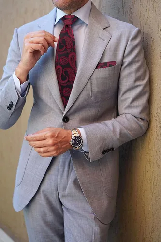 Miniatura 71 de HISDERN Corbatas para hombre, corbata de cachemira y bolsillo cuadrado tejido clásico floral para hombre, corbata de fiesta de boda