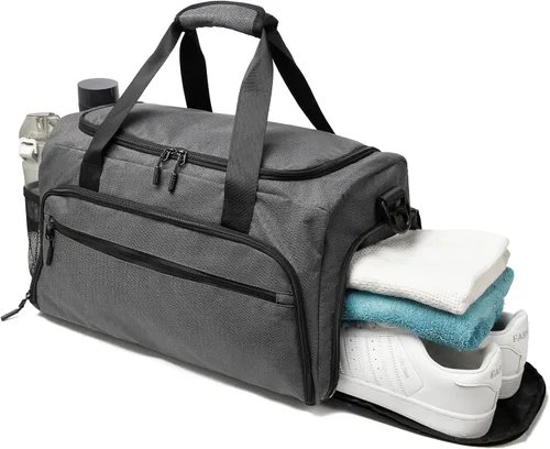 Miniatura 10 de Bolsa de gimnasio para hombres y mujeres, pequeña bolsa deportiva con bolsillo húmedo y compartimento para zapatos, bolsa de lona resistente al agua