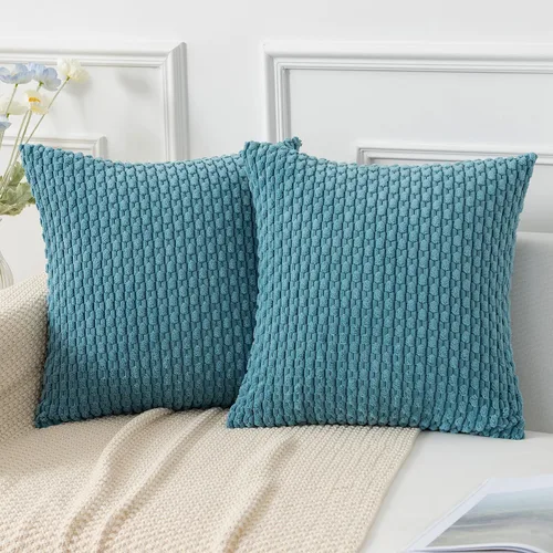 Miniatura 26 de Kevin Textile - Juego de 2 fundas de almohada decorativas de pana de 22 x 22 pulgadas, suaves, estilo bohemio, a rayas, decoración moderna del hogar