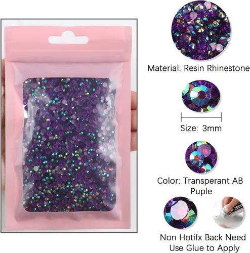 Miniatura 3 de 3000 diamantes de imitación de resina de 0.118 pulgadas y 1.18 onzas (0.118 in) de color AB con parte trasera plana, diamantes de imitación