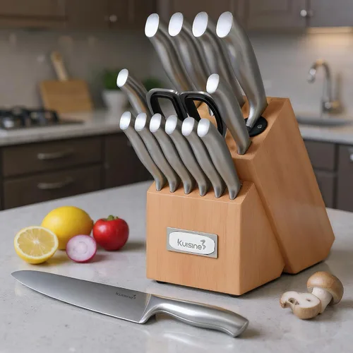 Miniatura 7 de Kuisine Juego de Cuchillos de Chef Afilados Mejorados con Bloque, Moldeado de Una Pieza de Acero Inoxidable de Alto Carbono Forjado, Juego de Bloque