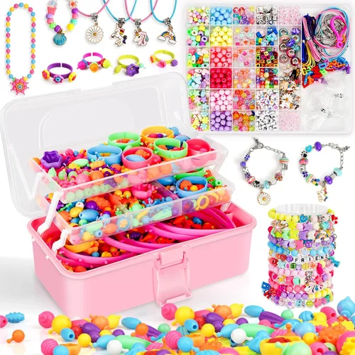 Miniatura 10 de FunzBo - Juego de joyas para niños y niñas. Juguetes con cuentas para anillos, diademas, collares y pulseras para bricolaje, para manualidades, kit