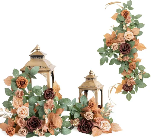 Miniatura 16 de Ling's moment Paquete de 6 guirnaldas de flores artificiales de 2 pies, farol negro y burdeos, centros de mesa de flores, decoración de pasillo