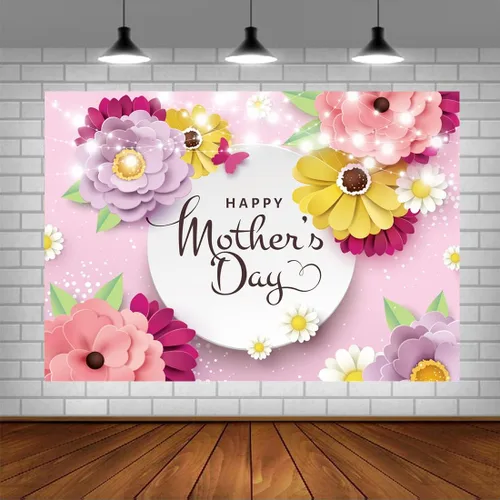 Lofaris Telón de fondo para fiesta del día de la madre, corazón de amor, flores moradas y rosas, fondo de fotografía para mujer, feliz día de la