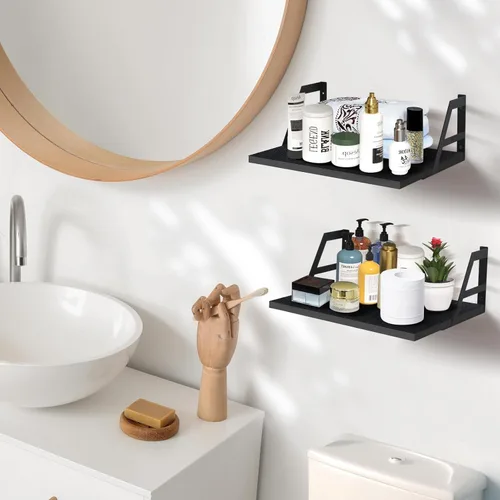 Miniatura 4 de Tectocker-DOU 2 estantes flotantes profundos; estantes colgantes montados en la pared para sala de estar, cocina, oficina, baño y decoración de Negro