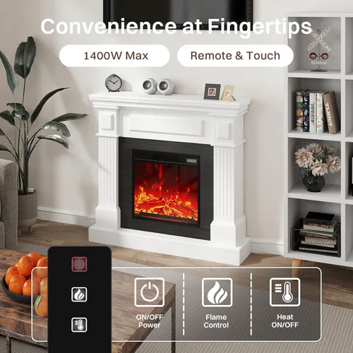 Miniatura 8 de Chimenea eléctrica de 40 pulgadas con repisa, chimenea eléctrica de 18 pulgadas, llama 3D altamente realista, botón y control remoto, mantel