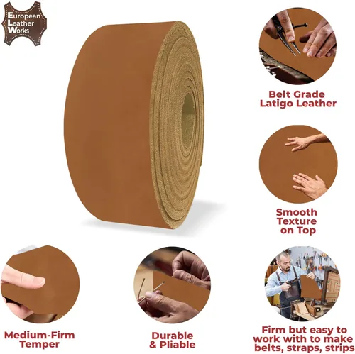 Miniatura 3 de ELW 9-10 oz (0.142-0.157 in) Latigo Cinturón de cuero Grado Correas y tiras Tamaño: 1"x84" (2.5x213cm) Marrón tabaco Piel de vaca de grano