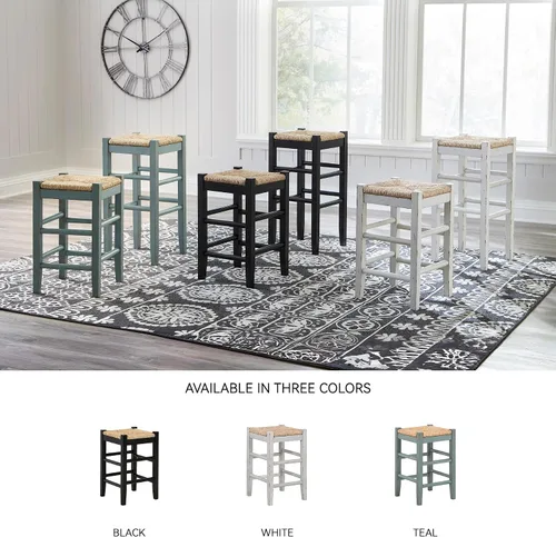 Miniatura 7 de Signature Design by Ashley Mirimyn Farmhouse - Taburete de bar de altura de barra de 29.5 pulgadas con asientos de mimbre tejido, 2 unidades, negro