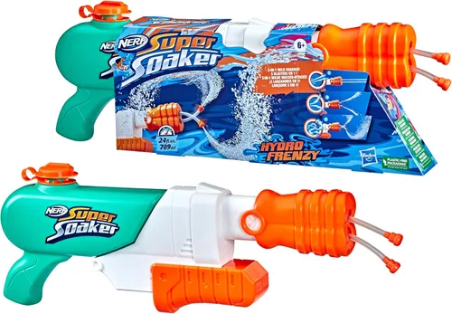 Miniatura 3 de SUPERSOAKER - Blaster de agua Nerf Super Soaker Hydro Frenzy , diversión sin límites 3 en 1, boquilla ajustable, 2 tubos de lanzamiento de agua
