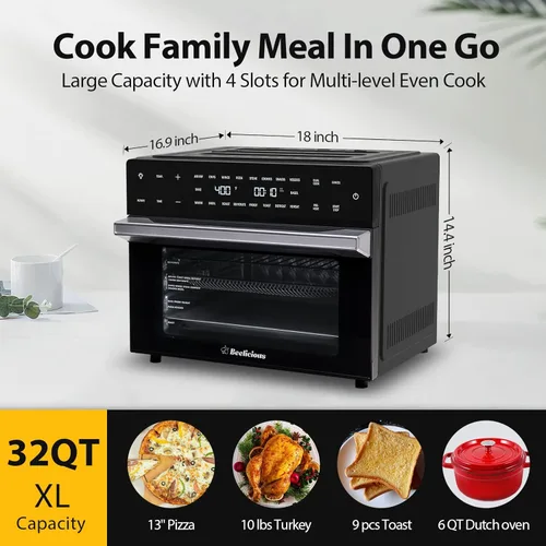 Miniatura 2 de Beelicious Freidora de aire extra grande de 32 cuartos de galón, freidora de aire 19 en 1, combo de horno tostador con asador y deshidratador, horno