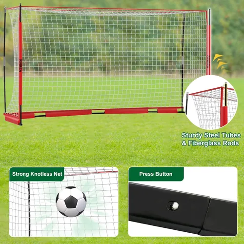 Miniatura 4 de RINREA Portería de fútbol portátil, red de portería de fútbol plegable con base metálica, equipo de entrenamiento de fútbol de montaje rápido con 1