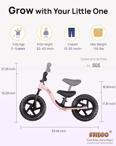 Miniatura 2 de KRIDDO Bicicleta de Equilibrio para Niños Pequeños de 2 Años, Edad de 24 Meses a 5 Años, Bicicleta de Empuje Interactiva de Aprendizaje Temprano