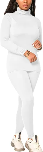 Miniatura 32 de Mokoru Conjunto deportivo de 2 piezas para mujer, camiseta de manga larga con cuello alto, pantalones de entrenamiento