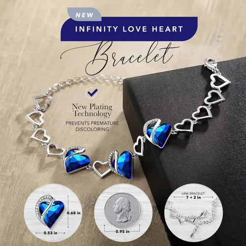Miniatura 2 de Leafael - Pulsera de amor infinito con eslabones, corazón de cristal y piedra natal, regalos para mujer, tono plateado, 7 pulgadas con extensor de 2