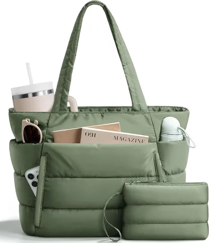 Miniatura 17 de Bolsa Tote Acolchada para Mujeres, Bolsa de Mano de Trabajo Ligera y Esponjosa para Maestras y Enfermeras, Bolsa de Hombro Acolchada para Escuela