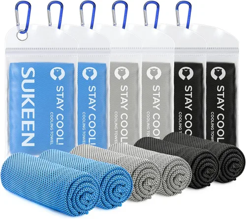 Sukeen Toallas de enfriamiento para cuello y cara (40" x 12"), paquete de 6 toallas de enfriamiento, toallas de enfriamiento de microfibra, las