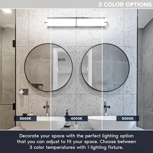 Miniatura 2 de LUXRITE Luces LED de tocador de 24 pulgadas de níquel cepillado para baño, 3CCT seleccionables, 3000K, 4000K, 5000K, barra de luz moderna sobre