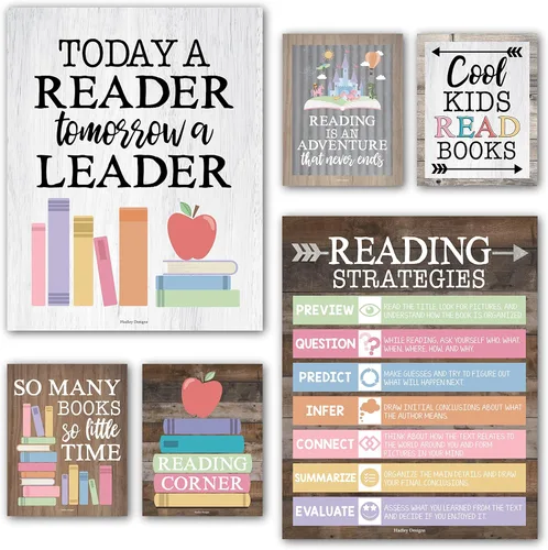 Miniatura 17 de Hadley Designs Pósteres de lectura para decoración de aula primaria y biblioteca, 6 decoraciones de esquina de lectura para decoraciones de aula