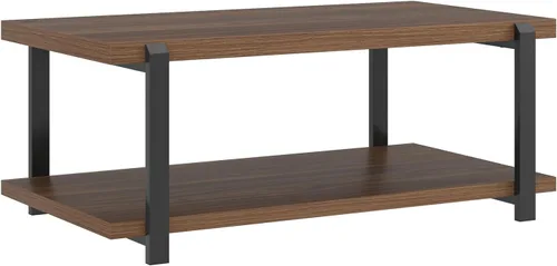 Miniatura 9 de FOLUBAN - Mesa de café moderna con estante de almacenamiento, mesa central de madera rústica para sala de estar, nogal