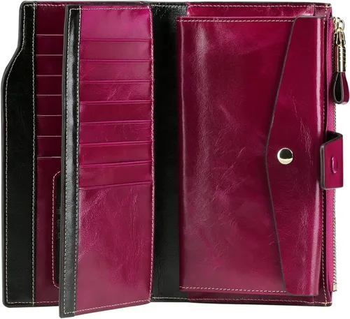 Miniatura 45 de Itslife - Cartera de piel sintética encerada para mujer con bloqueo de identificación de radio frecuencia (RFID), de gran capacidad, encerada