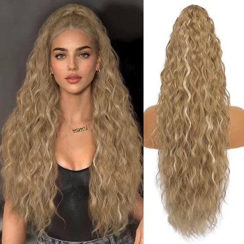 Miniatura 72 de ORSUNCER Extensión de cola de caballo de 18" con pinza rizada, cola de caballo esponjosa, extensiones de pelo sintético de aspecto natural para mujer