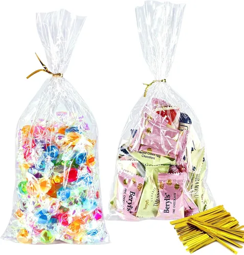 Miniatura 26 de Bolsas de celofán iridiscentes de 5 x 7 pulgadas con lazos giratorios, bolsas de golosinas para galletas, chocolates y palomitas de maíz