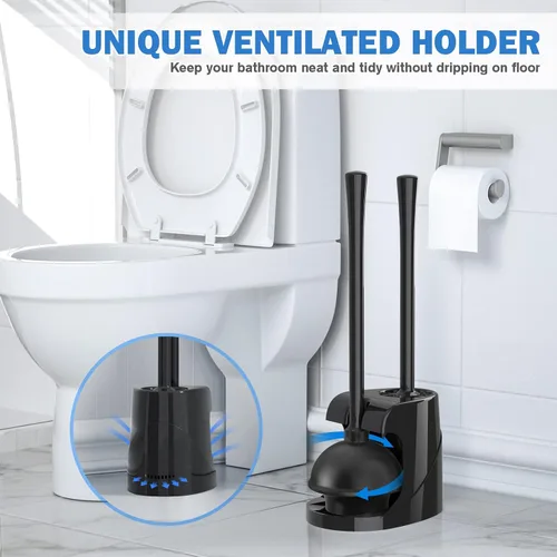 Miniatura 6 de Juego de émbolo y cepillo de inodoro, cepillo de cuenco y émbolo de inodoro resistente con soporte ventilado, combo de limpieza de baño 2 en 1
