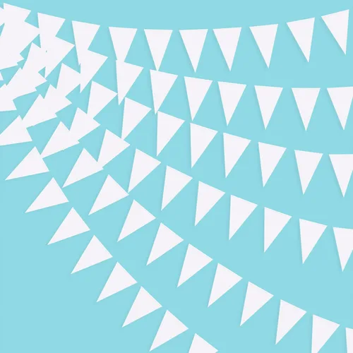 Decoraciones de fiesta blancas de 40 pies, banderín triangular con banderines, banderas de papel blanco nacarado brillante para graduación, boda,