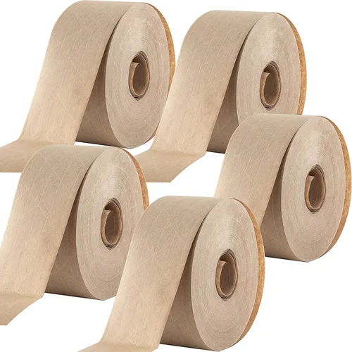 Miniatura 9 de Cinta ultra duradera activada por agua para un embalaje seguro. La cinta de goma kraft marrón de 2.75 pulgadas y 450 pies proporciona adhesivo