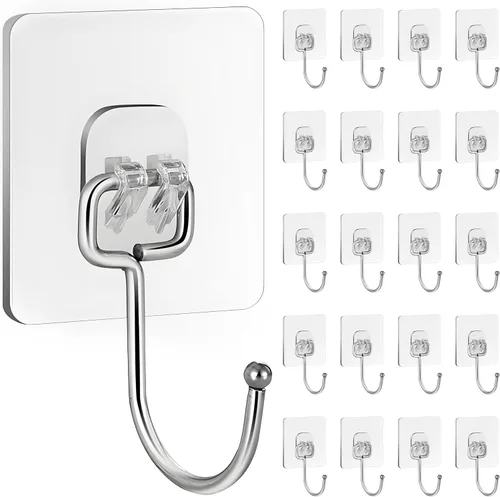 Paquete de 20 ganchos adhesivos grandes para colgar resistentes, ganchos de pared adhesivos, ganchos autoadhesivos transparentes para pared, cocina,