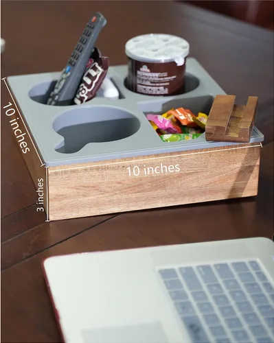 Miniatura 5 de Bandeja portavasos, silicona de grado alimenticio suave de madera de acacia para cama, asiento de automóvil, organizador de playa, impermeable, Negro